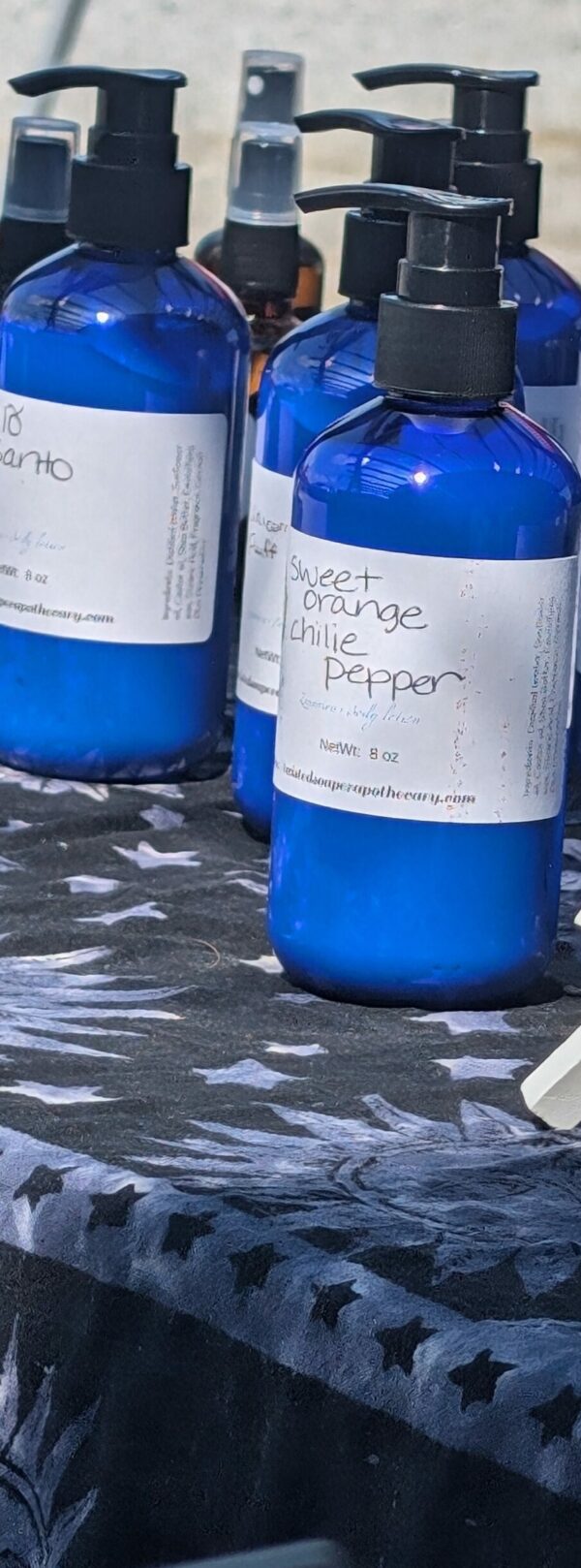 cobalt blue lotion bottle